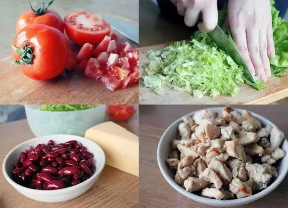 Салаты: Сытный салат с курицей и сыром к ужину