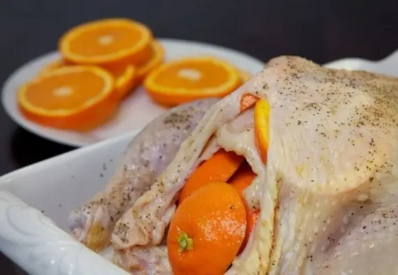 Птица: Курица, запеченная с апельсинами