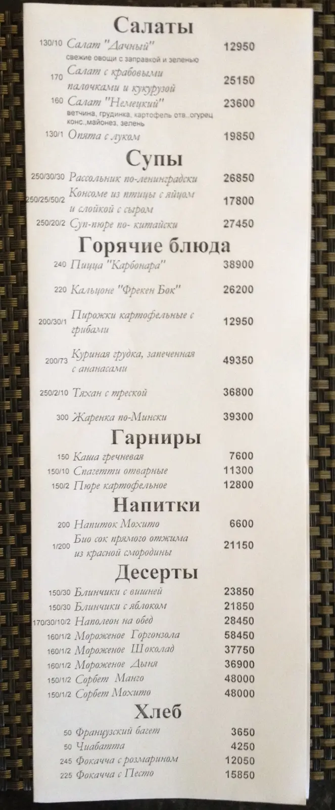 Заведения: Обеденное меню в CaVa («Кава»), основное меню с элементами молекулярной кухни