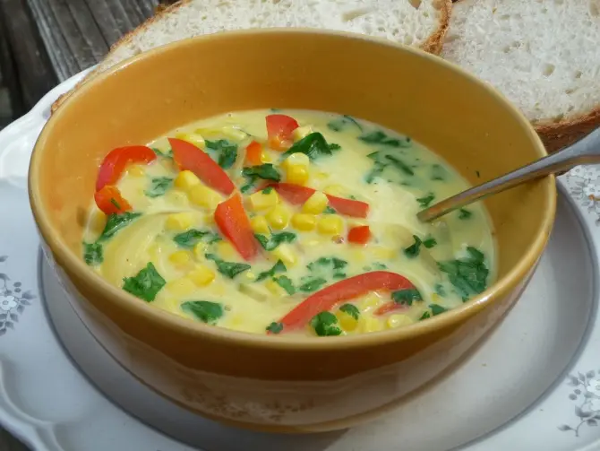 Рецепты: Постный суп: Сладкая кукуруза с болгарским перцем
