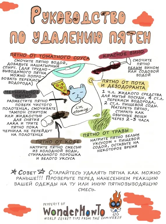 Советы: Как удалять пятна с одежды (вино, кетчуп, кофе, трава)